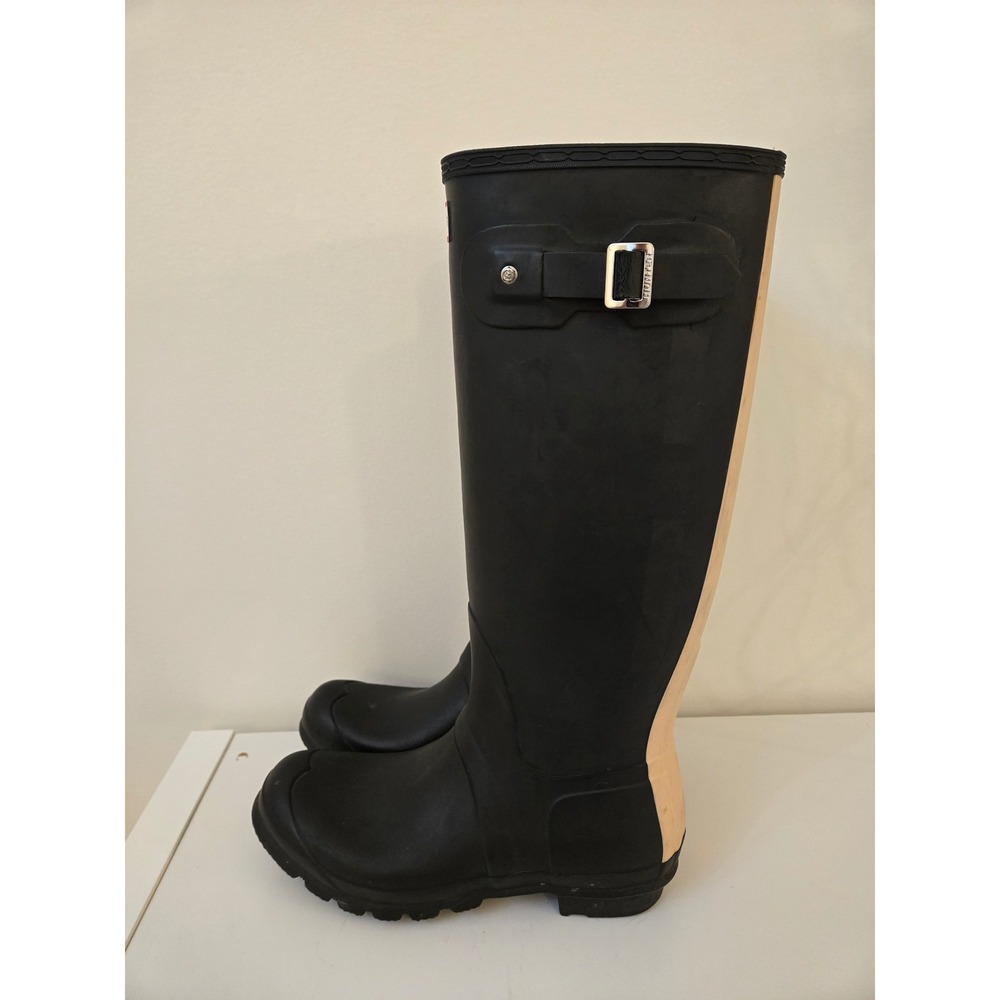 Hunter Original Tall Rain Boots Black Cream Back Panel Women's US‎ 10 EU 42 - Picture 3 of 11